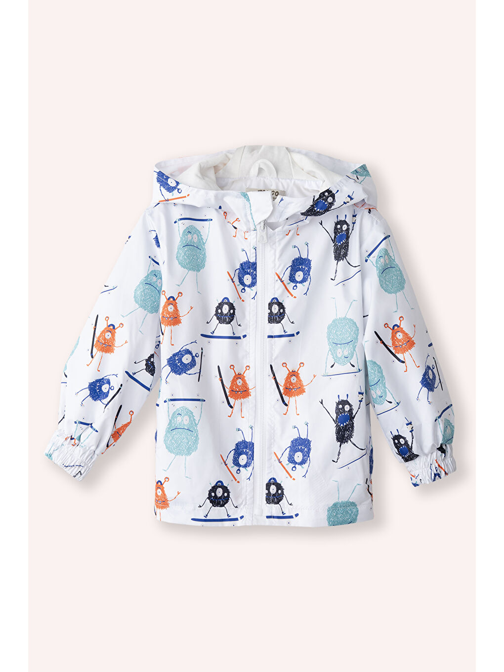 Erkek Bebek Desenli Beyaz Yağmurluk