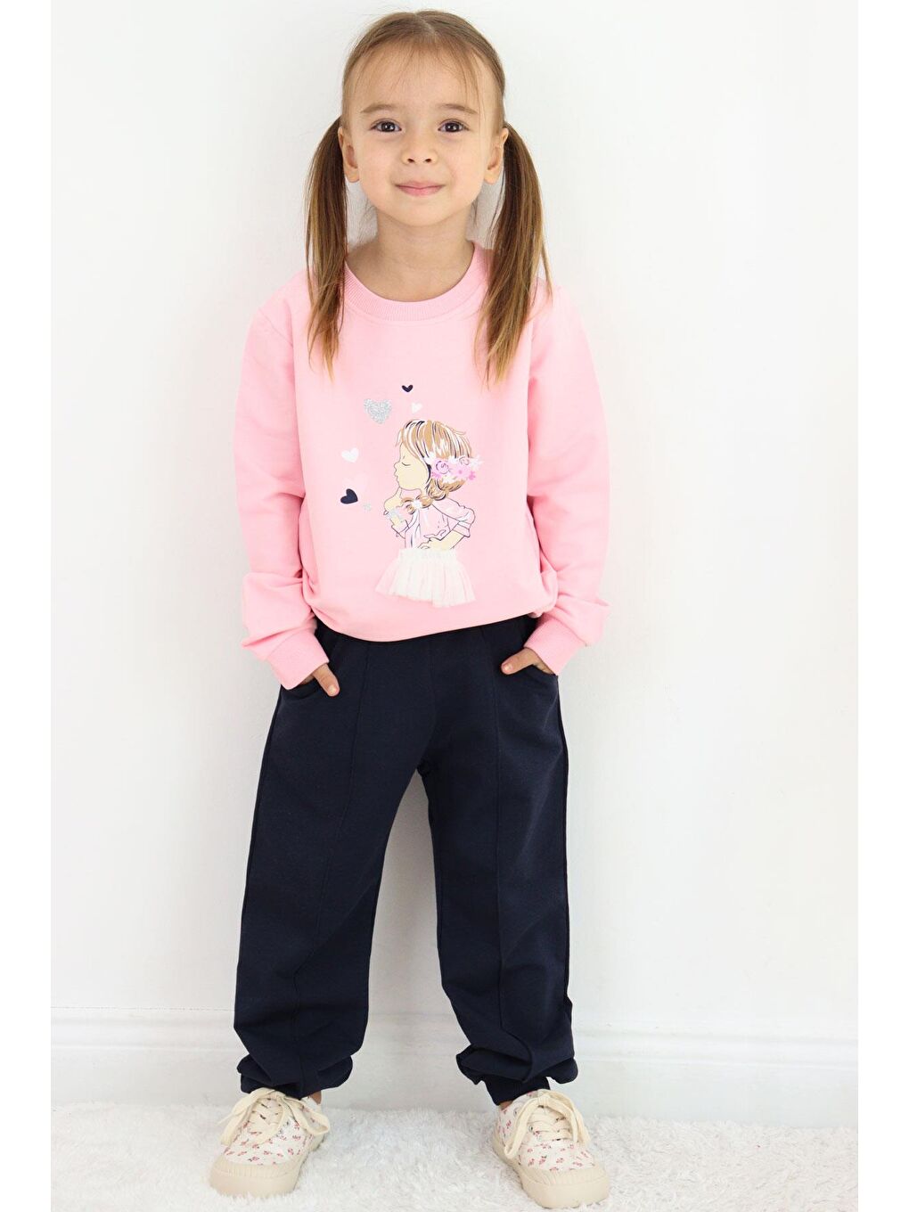 Kız Çocuk Eşofman Takım Düşünceli Kız Baskılı Pembe (2-4 Yaş)