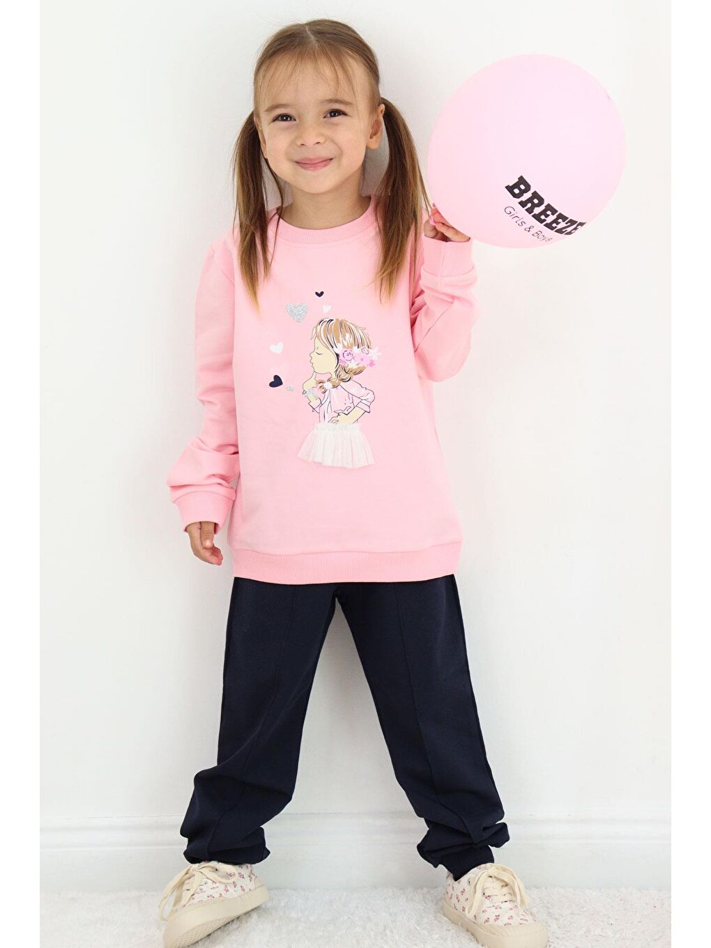 Kız Çocuk Eşofman Takım Düşünceli Kız Baskılı Pembe (2-4 Yaş)-1