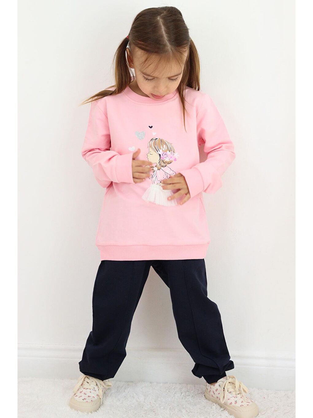 Kız Çocuk Eşofman Takım Düşünceli Kız Baskılı Pembe (2-4 Yaş)-2