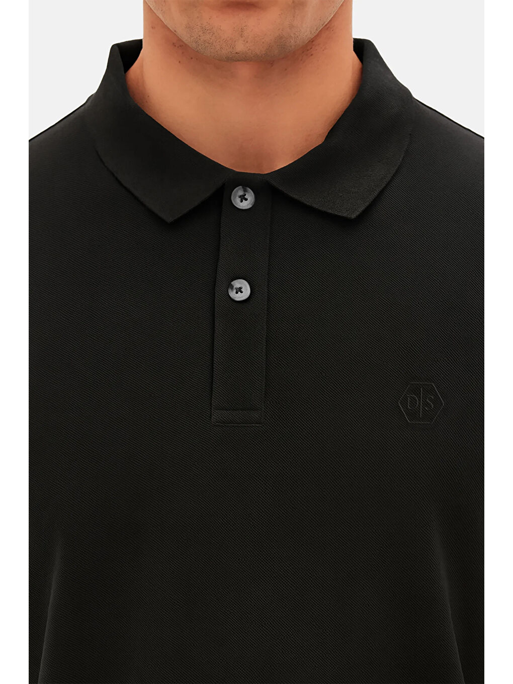 Regular Fit Siyah %100 Pamuklu Kıvrılmaz Polo Yaka Nakışlı Tişört-3