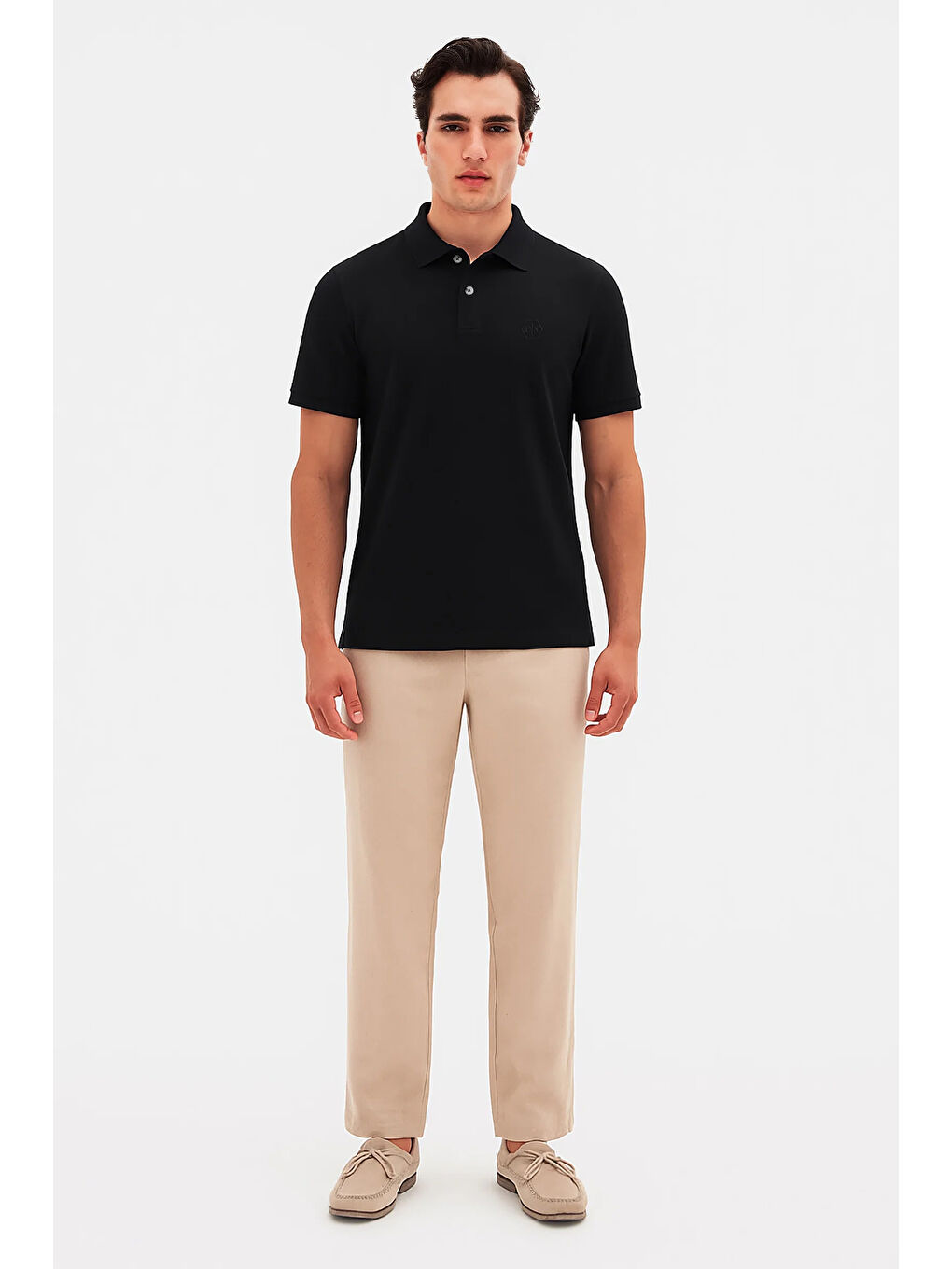 Regular Fit Siyah %100 Pamuklu Kıvrılmaz Polo Yaka Nakışlı Tişört-6