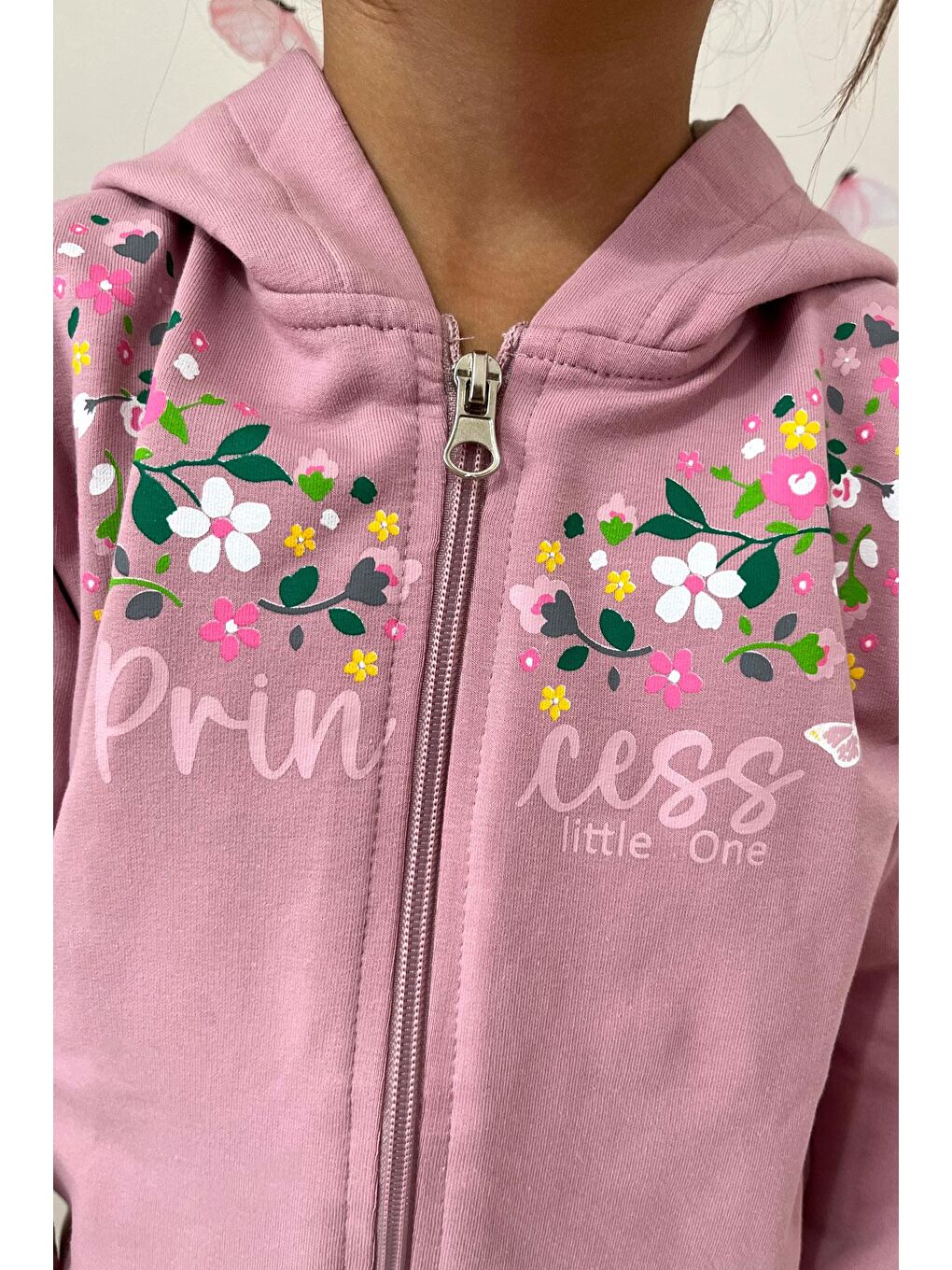 Pembe Kız Bebek Eşofman Takım Renkli Çiçek Desenli Fermuarlı Gülkurusu (1.5 Yaş)-1