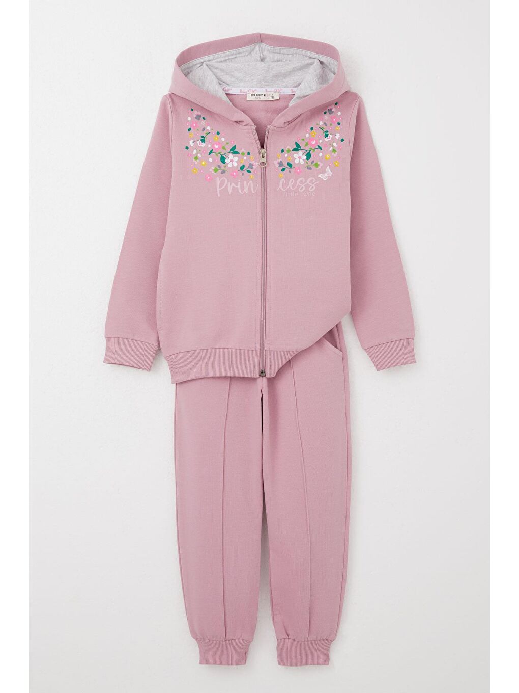 Pembe Kız Bebek Eşofman Takım Renkli Çiçek Desenli Fermuarlı Gülkurusu (1.5 Yaş)-2