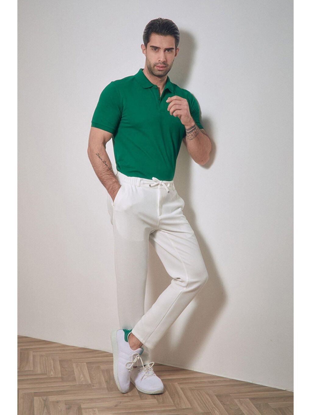 Yeşil Basic Polo Yaka Düğmeli Tişört-1