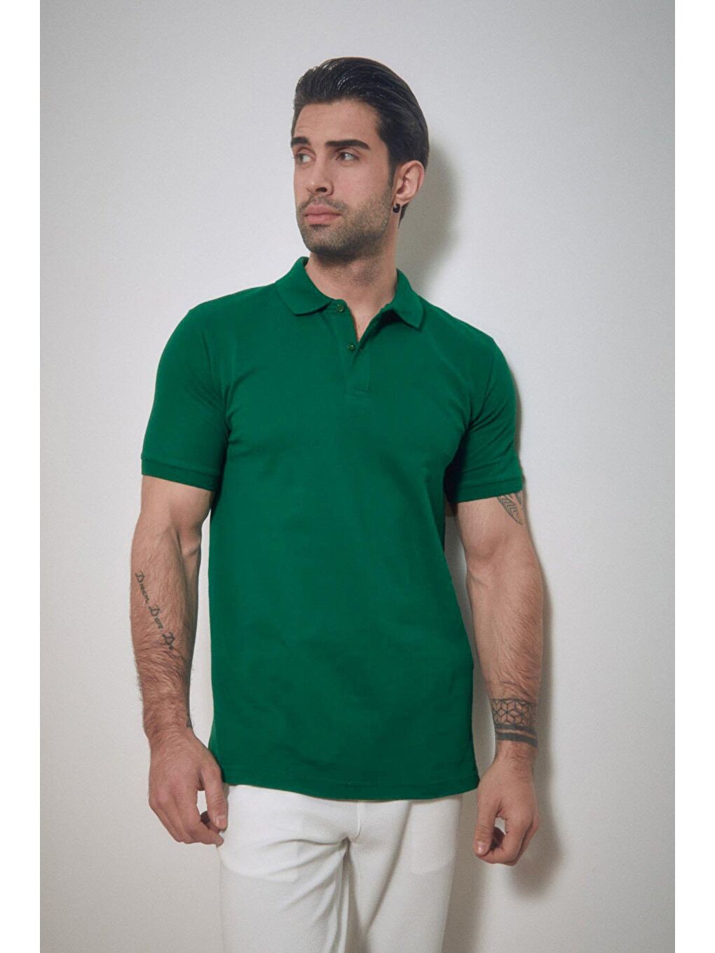 Yeşil Basic Polo Yaka Düğmeli Tişört-2
