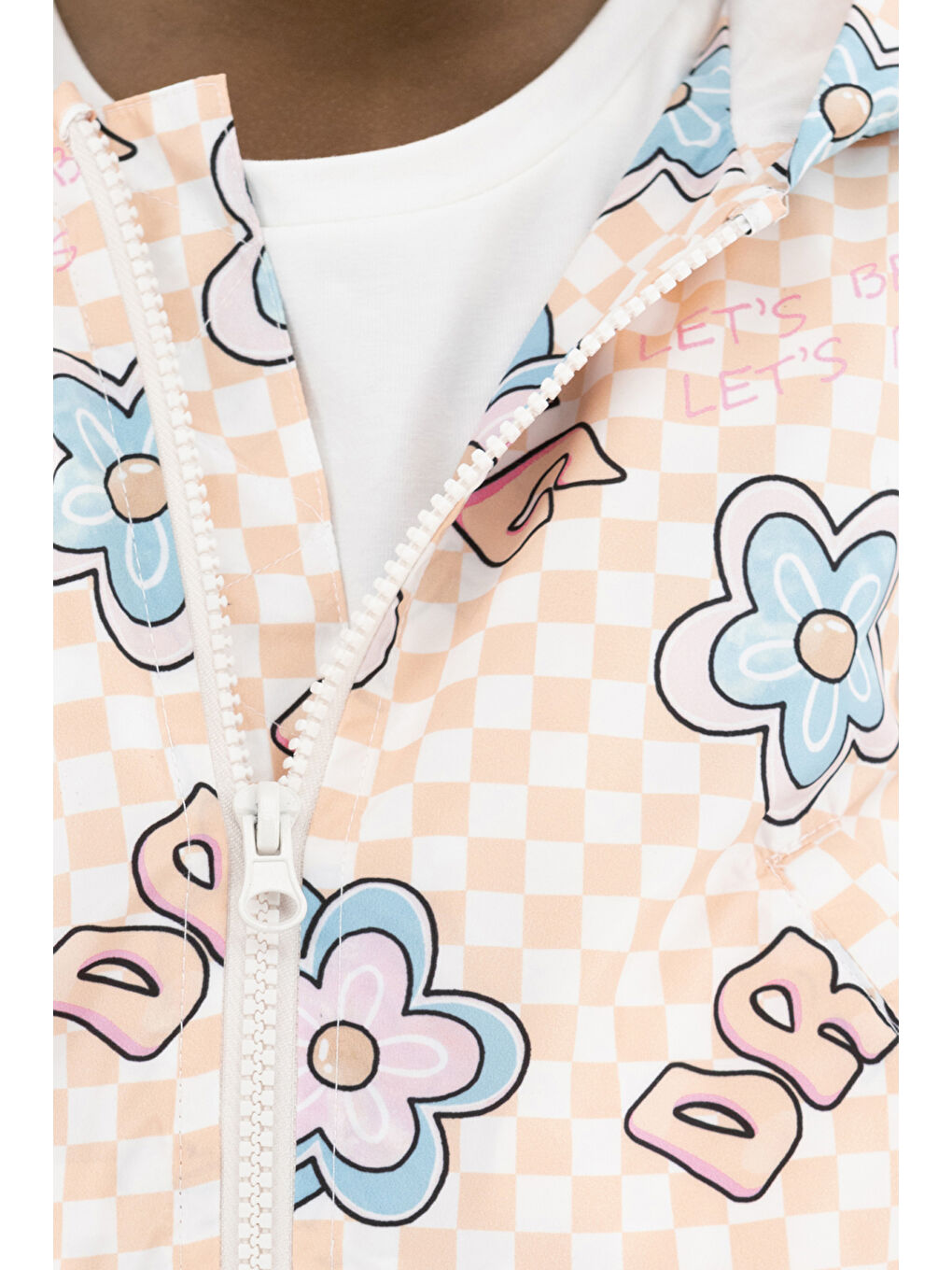 Pembe Kız Çocuk Dama ve Çiçek Desenli Somon Yağmurluk-1