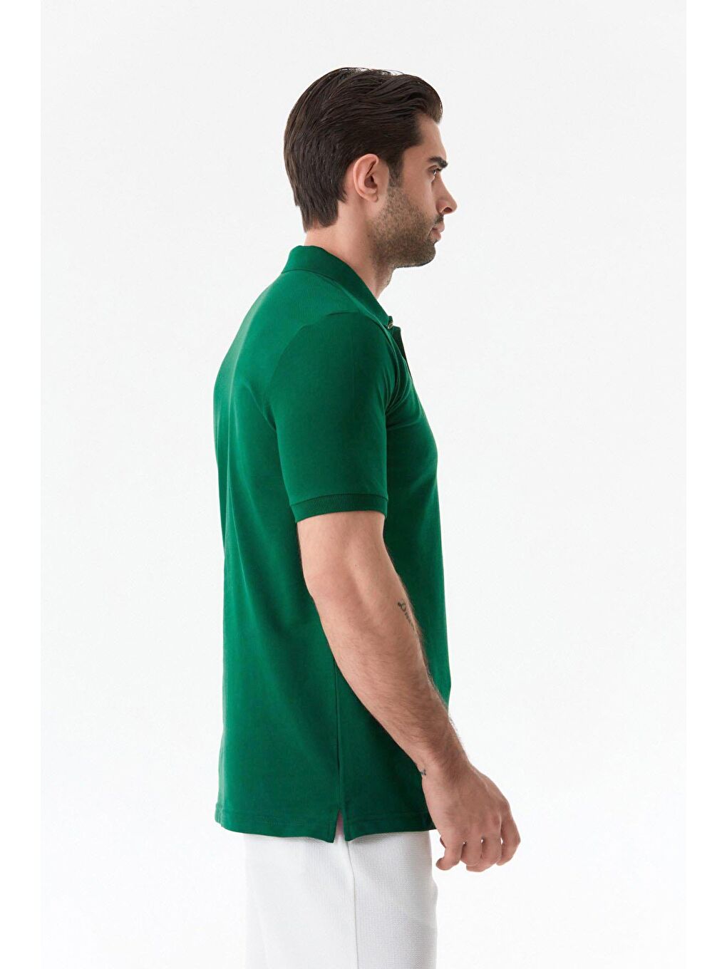 Yeşil Basic Polo Yaka Düğmeli Tişört-4