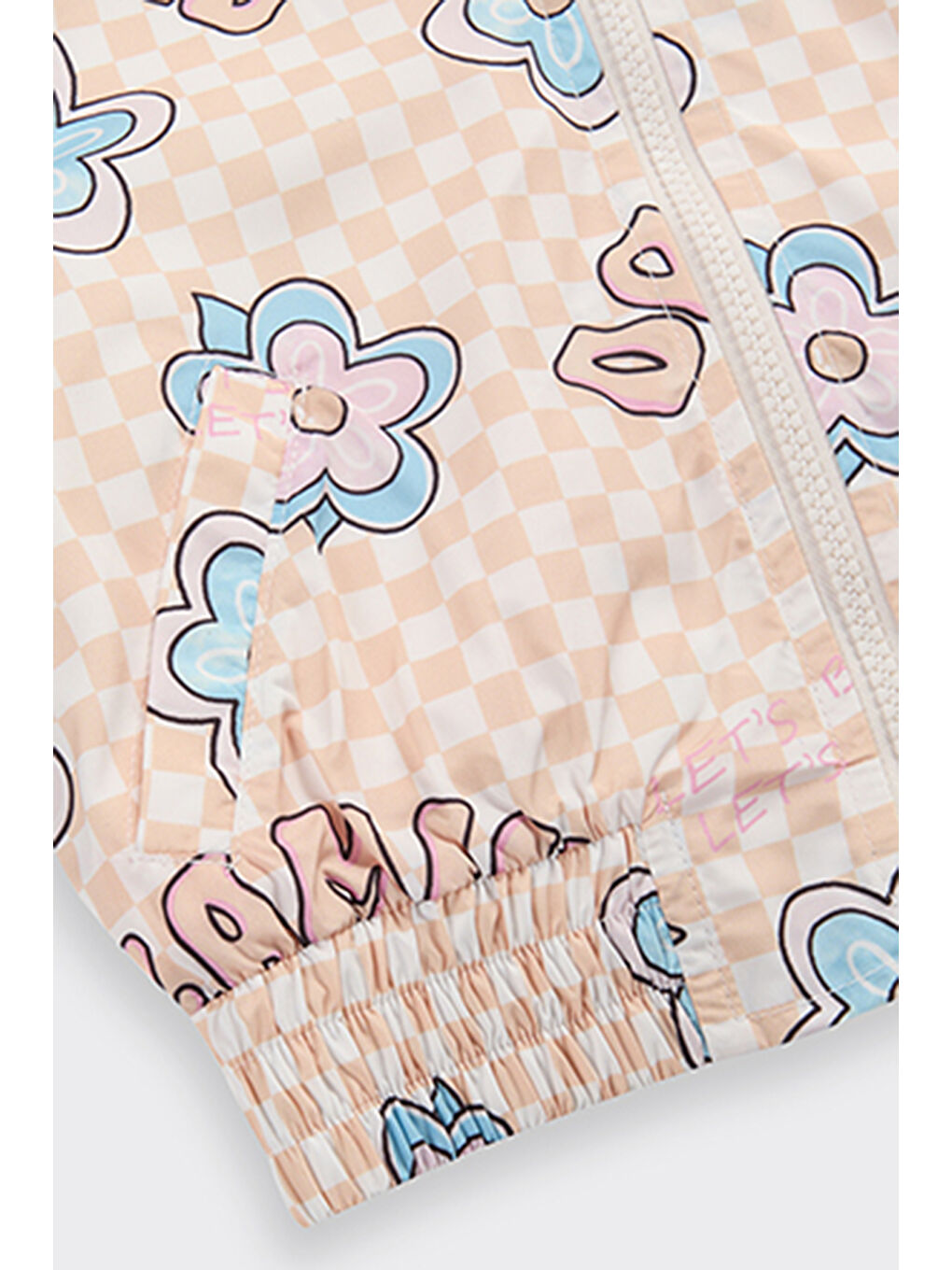 Pembe Kız Çocuk Dama ve Çiçek Desenli Somon Yağmurluk-8