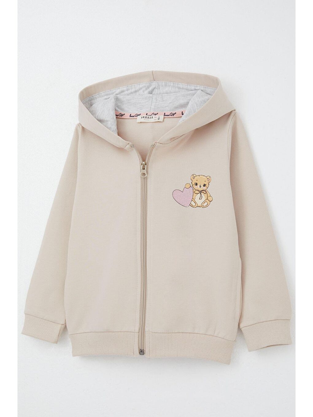 Kız Bebek Eşofman Takım Kalpli Bebek Ayıcık Baskılı Bej (1.5 Yaş)-9