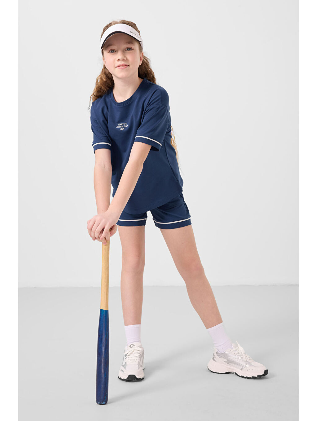 Lacivert Parlament Pamuklu Yumuşak Dokulu Standart Fit Basic Kız Çocuk Şort Takım - 75183-4