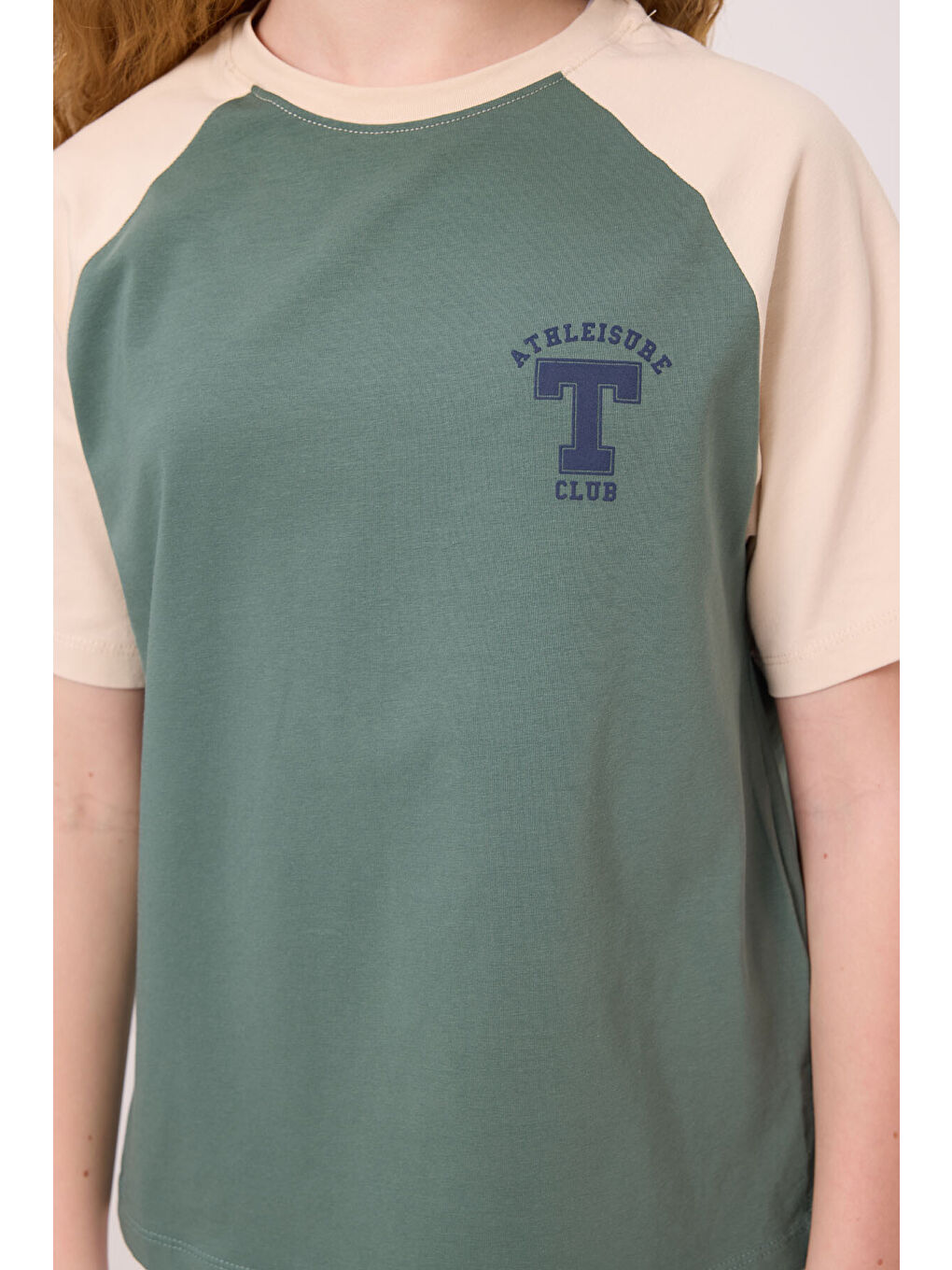 Açık Yeşil O Yaka Pamuklu Baskılı Oversize Fit Kız Çocuk T-Shirt - 75179-3