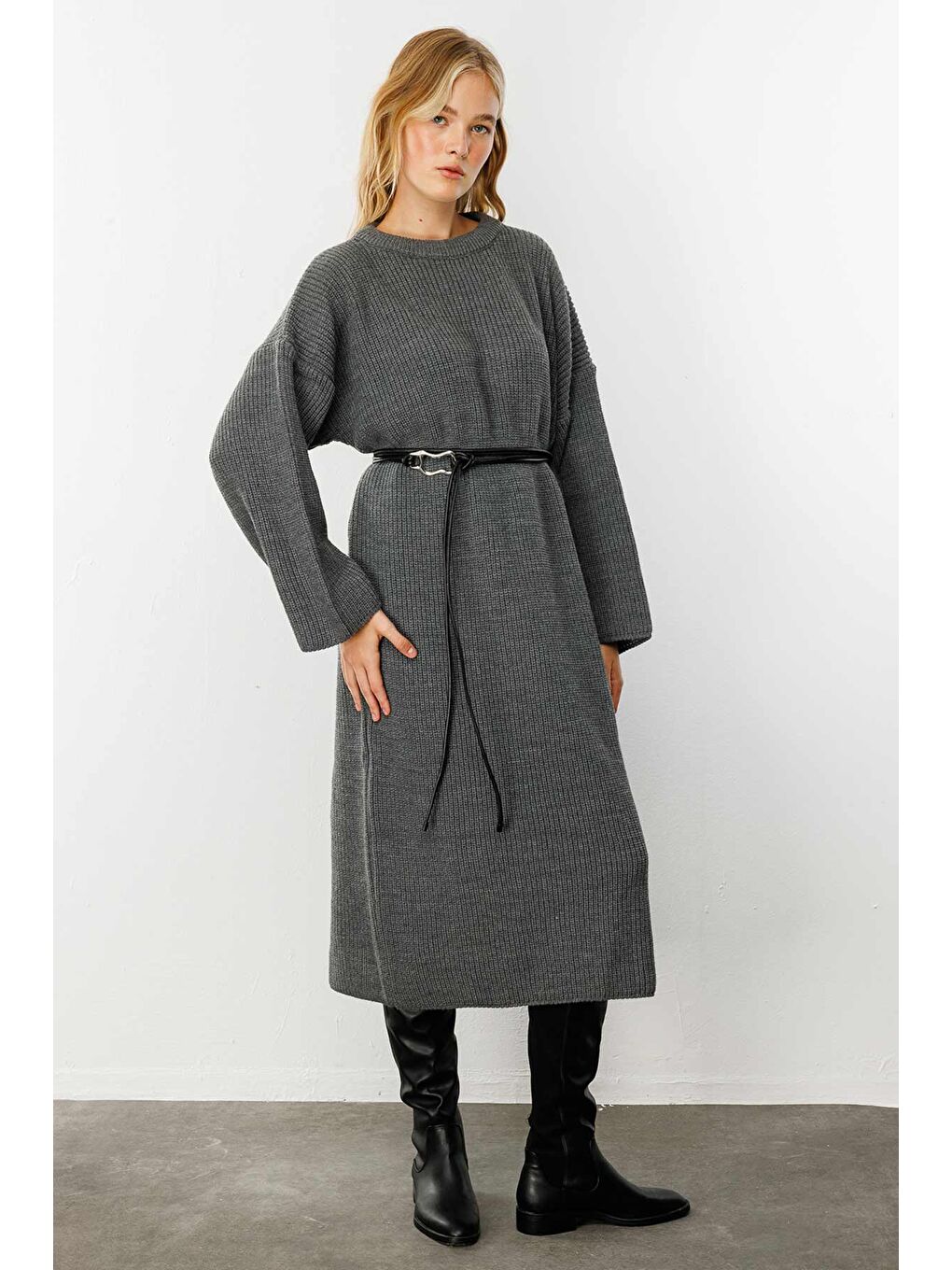 Triko Elbise - Antrasit-1