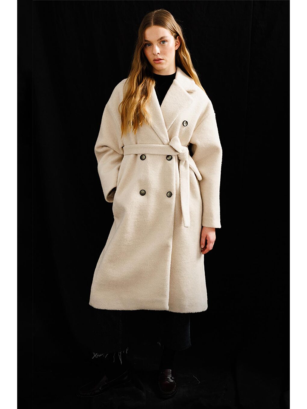 Kruvaze Yaka Bej Kaban