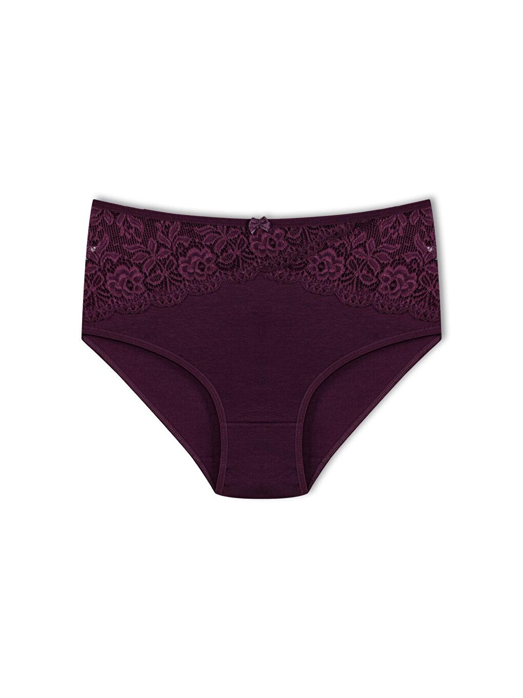 Mor Pamuklu Önü Ters V Dantel Yüksek Bel Büyük Beden Kadın Külot