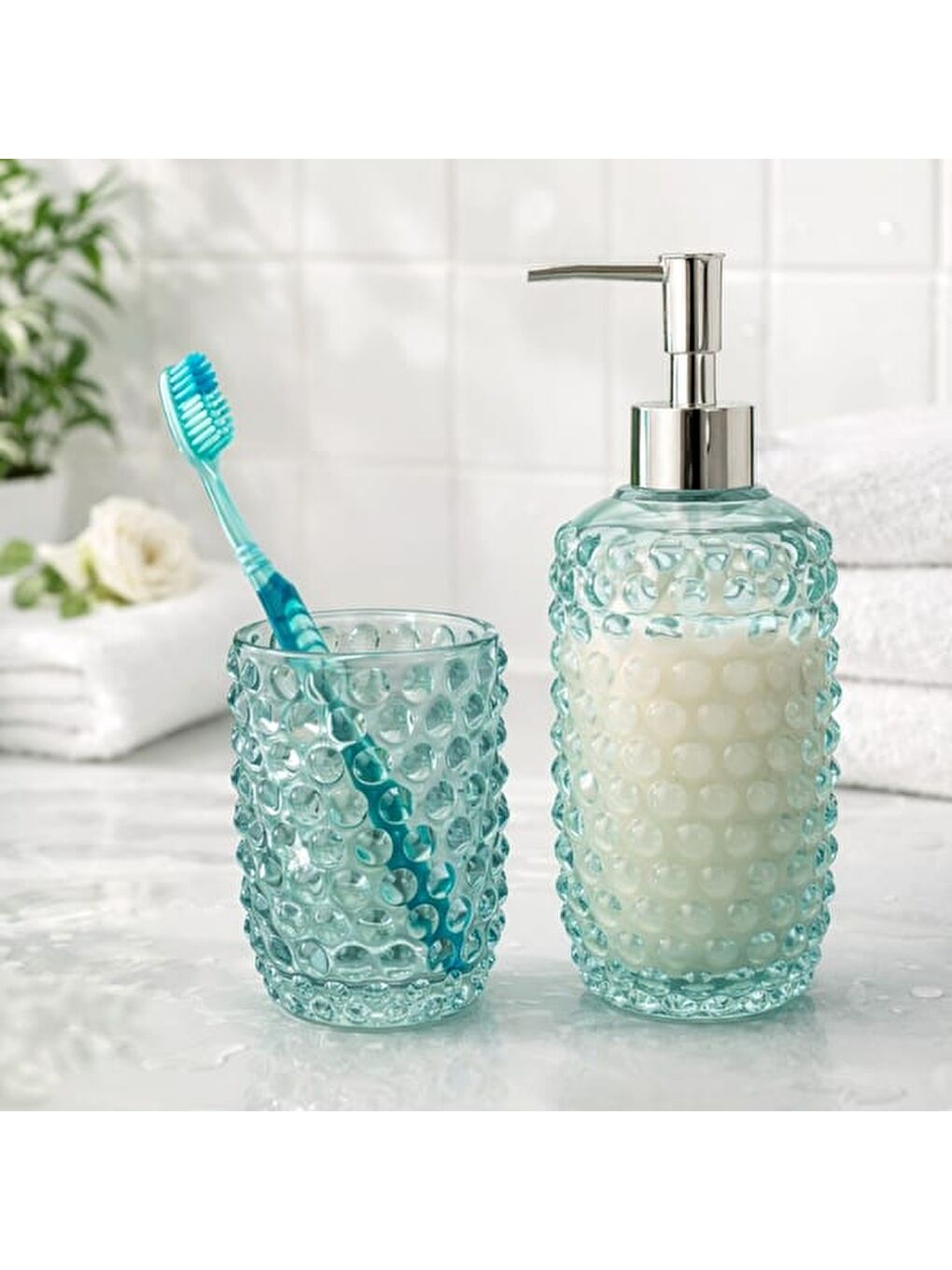 Gri Bath 2'li Cam Banyo Sıvı Sabunluk Seti - Füme