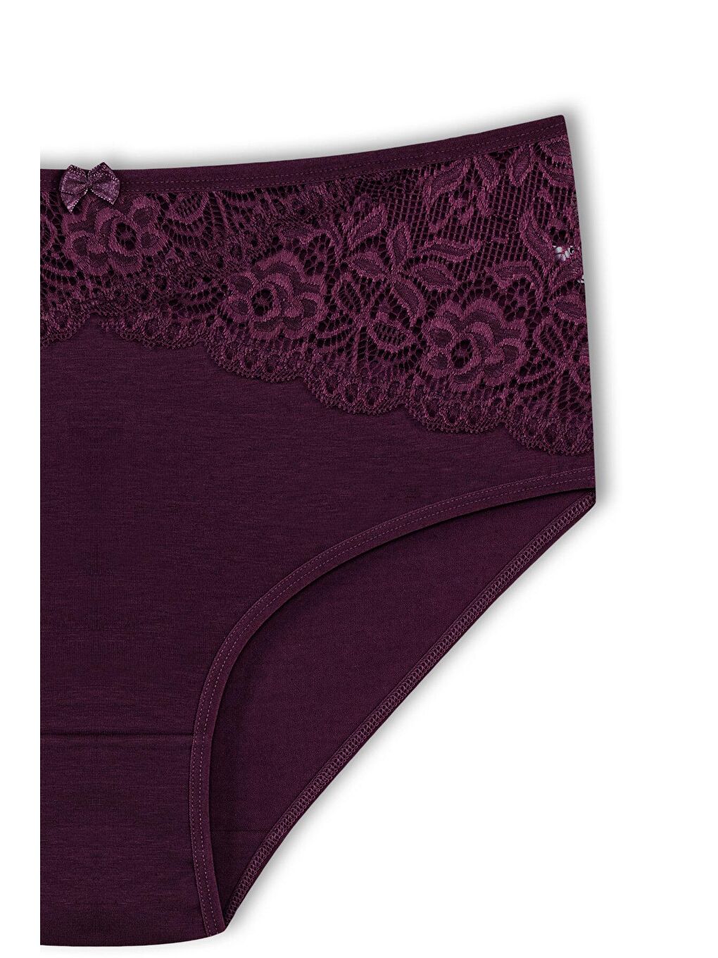 Mor Pamuklu Önü Ters V Dantel Yüksek Bel Büyük Beden Kadın Külot-1