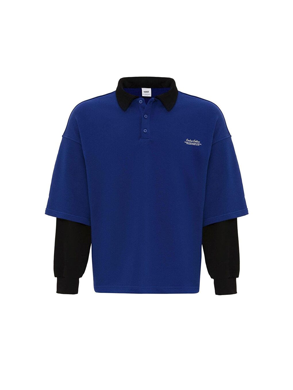 Mavi Polo Yaka Çift Kol Detaylı Oversize Sweatsıhrt Saks-1