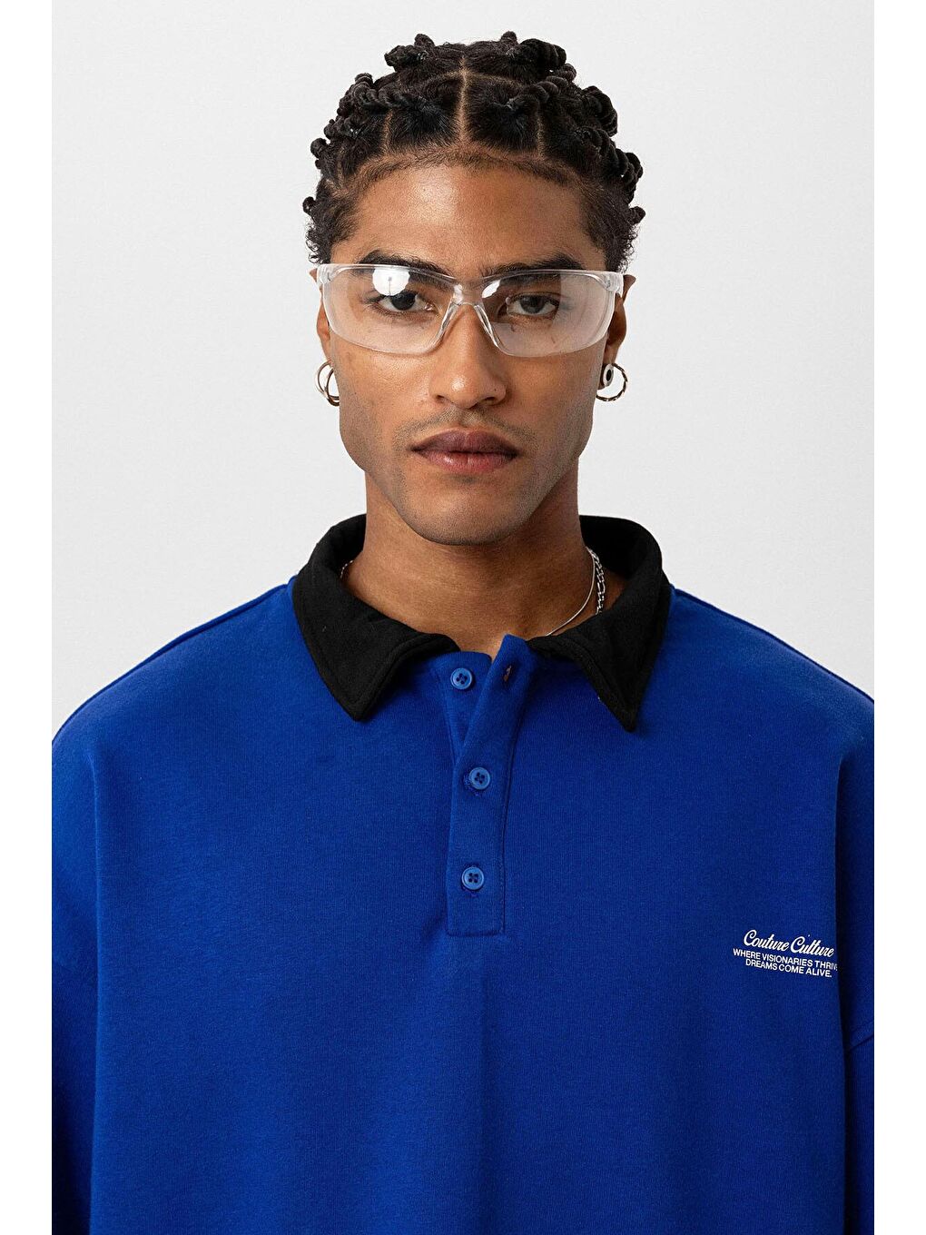 Mavi Polo Yaka Çift Kol Detaylı Oversize Sweatsıhrt Saks-3