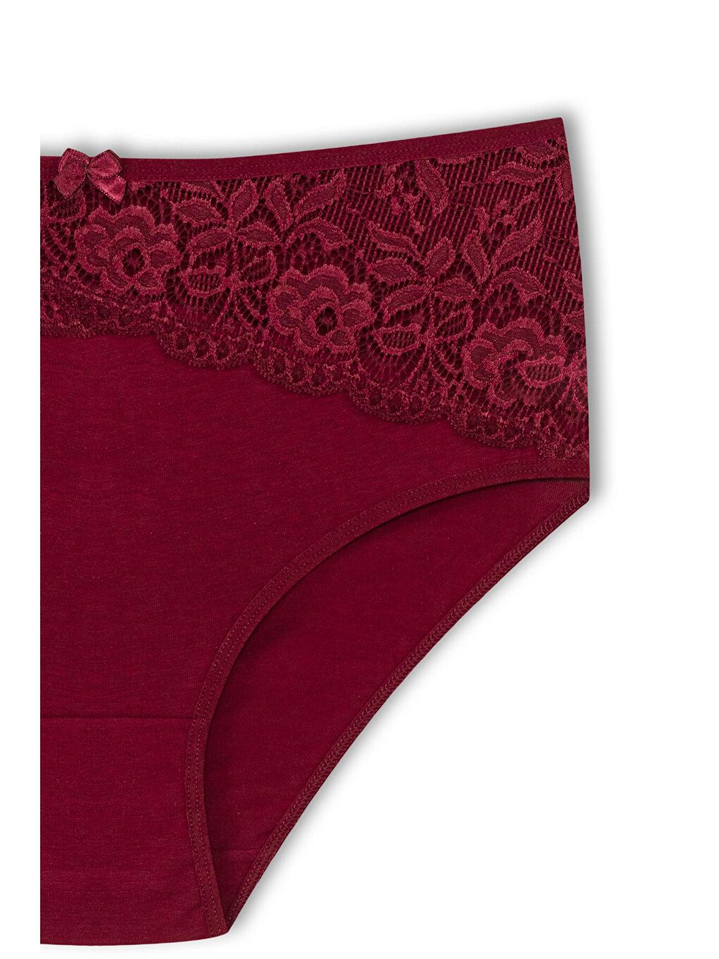 Bordo Pamuklu Önü Ters V Dantel Yüksek Bel Büyük Beden Kadın Külot 2'li-3