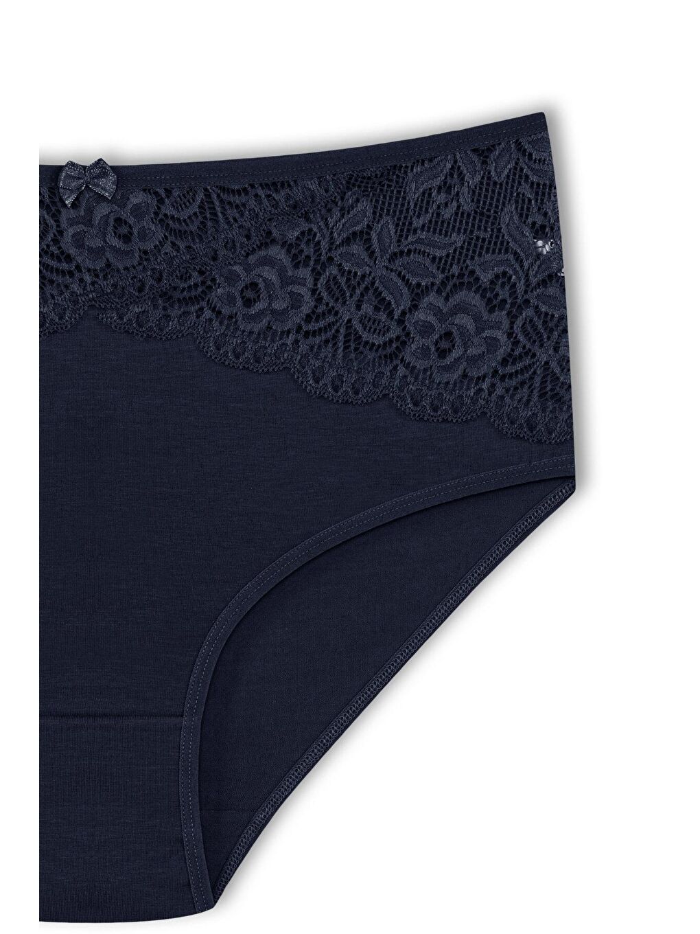 Lacivert Pamuklu Önü Ters V Dantel Yüksek Bel Büyük Beden Kadın Külot-1