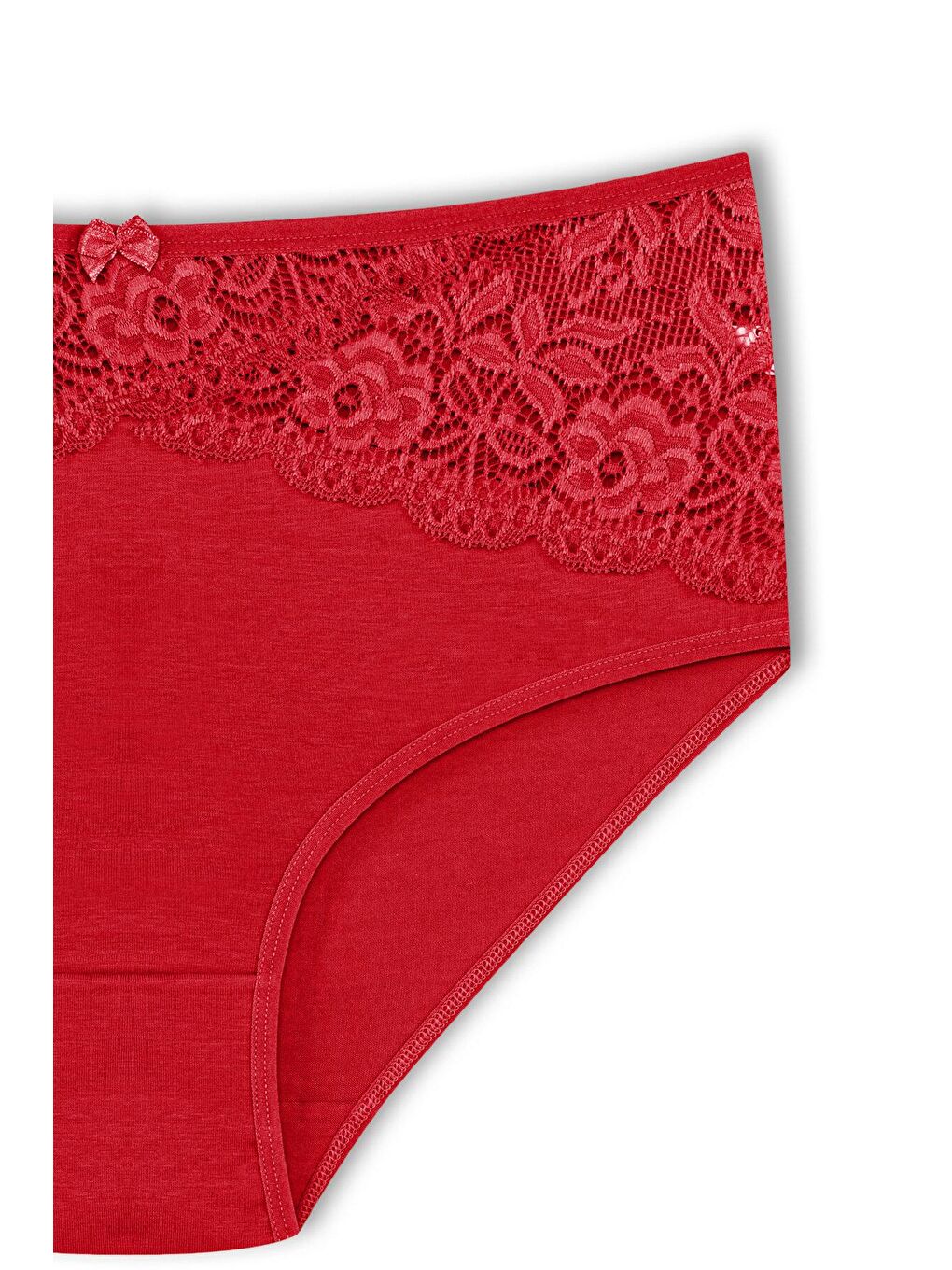 Bordo Pamuklu Önü Ters V Dantel Yüksek Bel Büyük Beden Kadın Külot 2'li-4