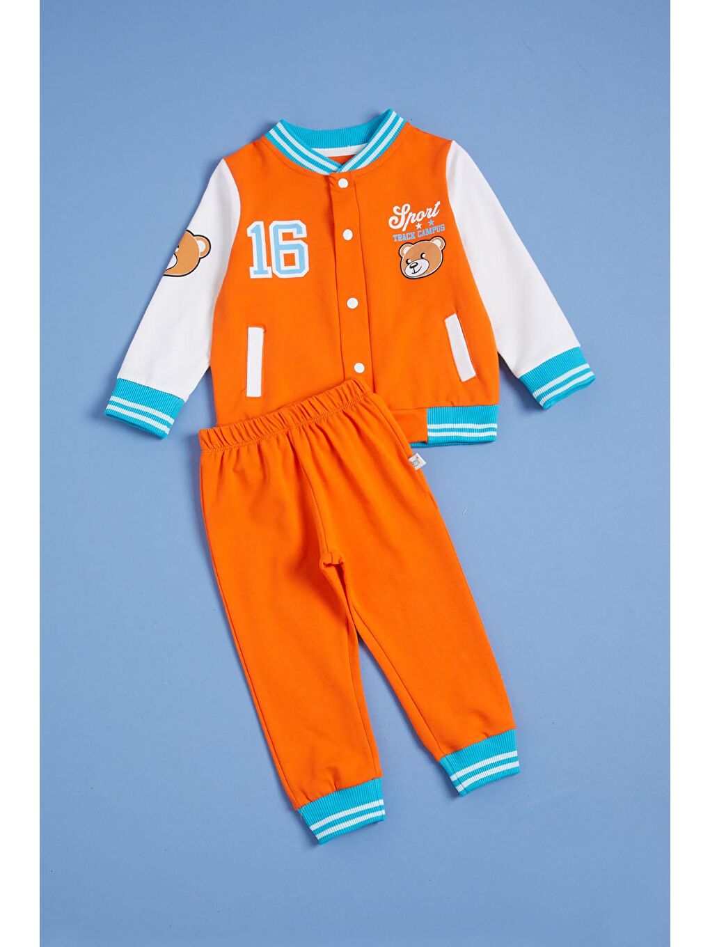 Turuncu Ayıcık Baskılı Kolej Ceketli Erkek Bebek Takım 16180-1