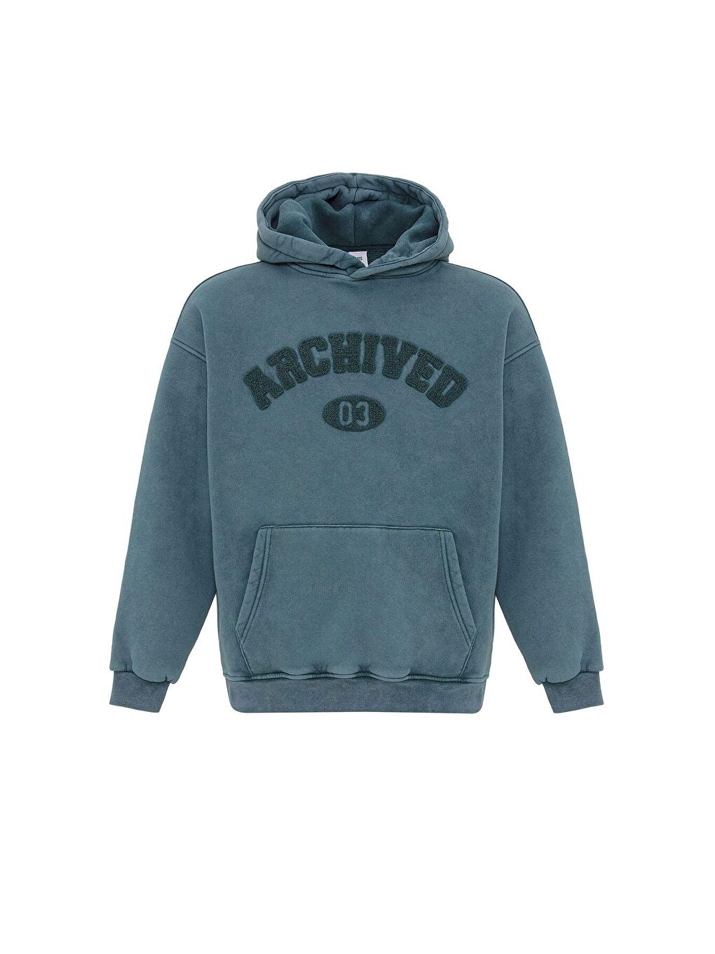 Petrol Yıkamalı Oversize Baskılı  Kapüşonlu Sweatshirt Hoodie-1