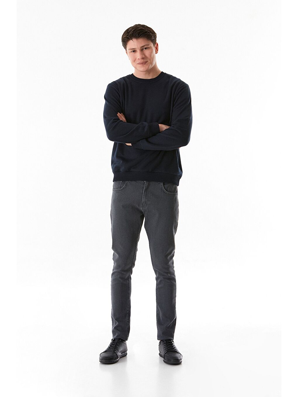 Gri Fermuarlı Skinny Jean Pantolon