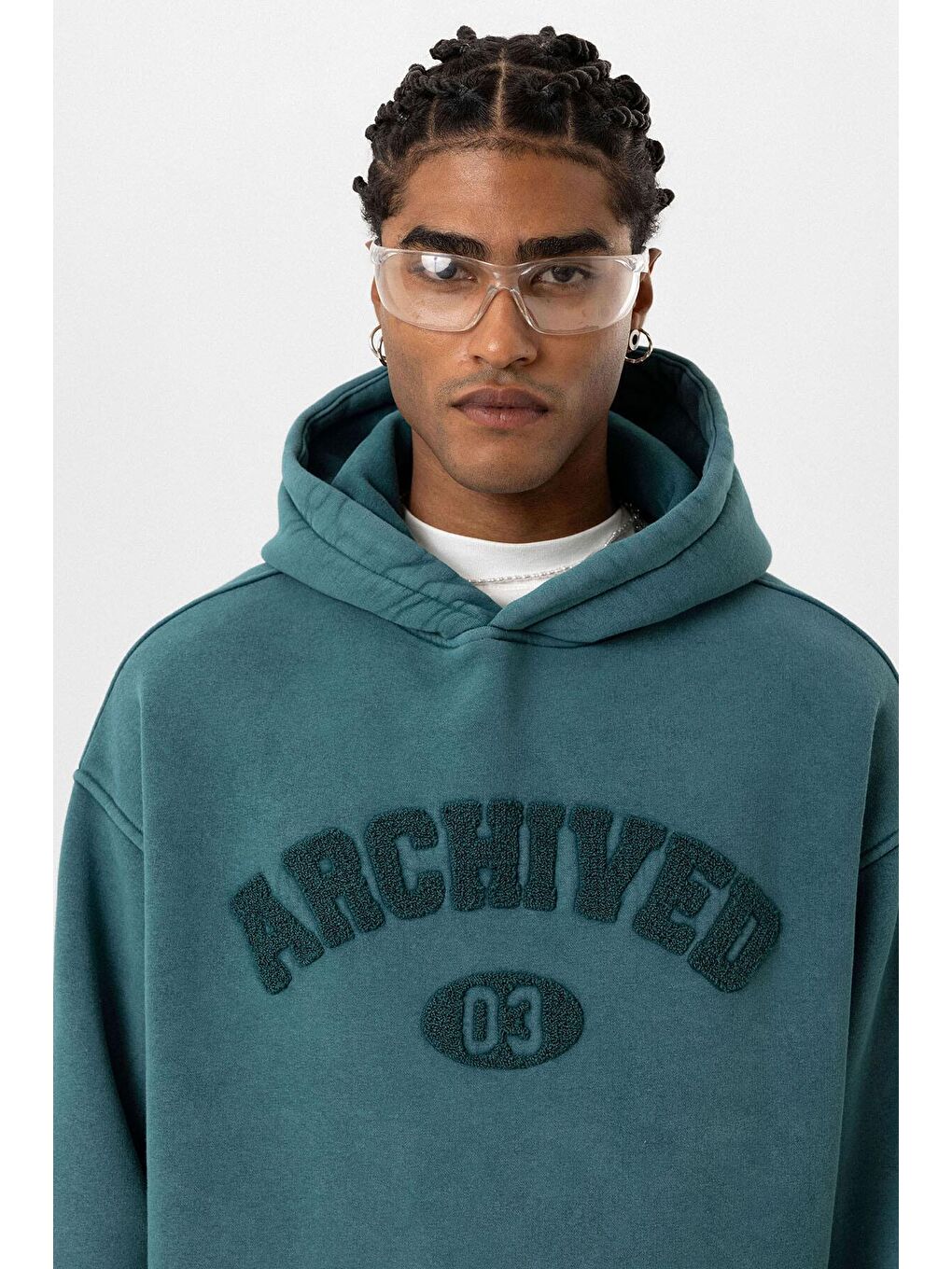 Petrol Yıkamalı Oversize Baskılı  Kapüşonlu Sweatshirt Hoodie-4