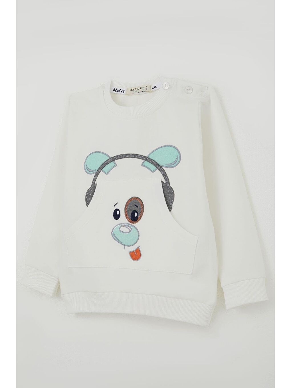 Erkek Bebek Eşofman Takımı Kulaklıklı Köpekçik Nakışlı Beyaz (9 Ay-2 Yaş)-8