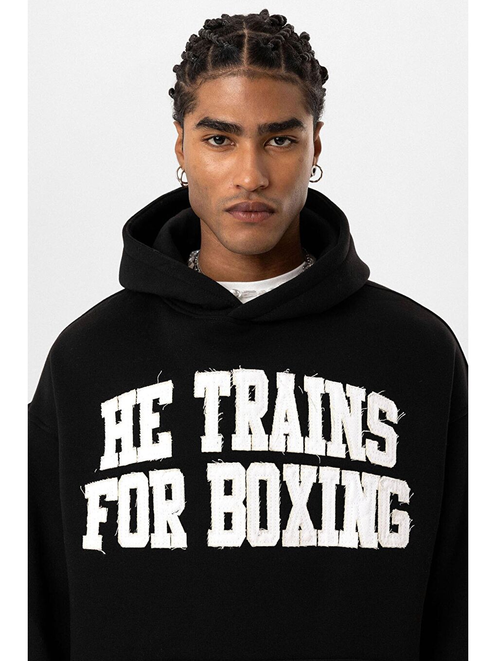 Yazı Baskılı Oversize Kapüşonlu Erkek Hoodie Siyah-4