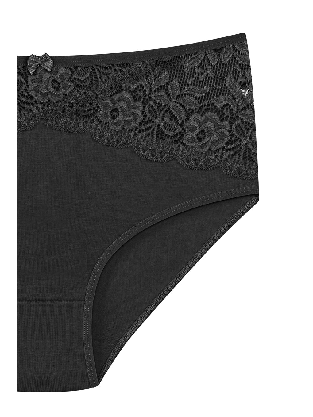 Siyah Pamuklu Önü Ters V Dantel Yüksek Bel Büyük Beden Kadın Külot-1