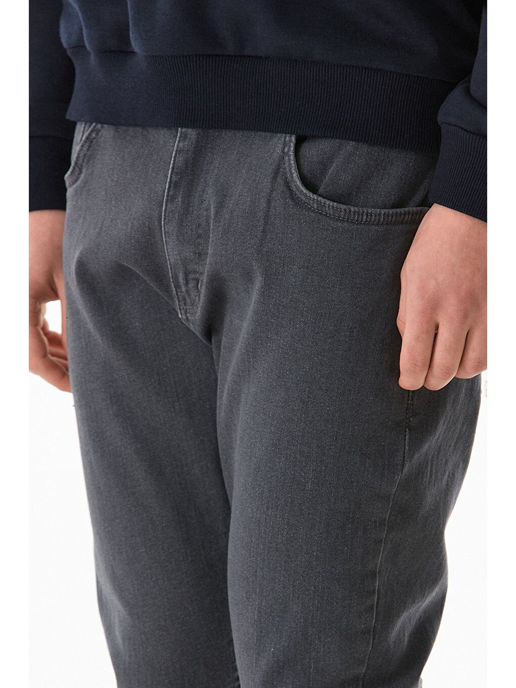 Gri Fermuarlı Skinny Jean Pantolon-4