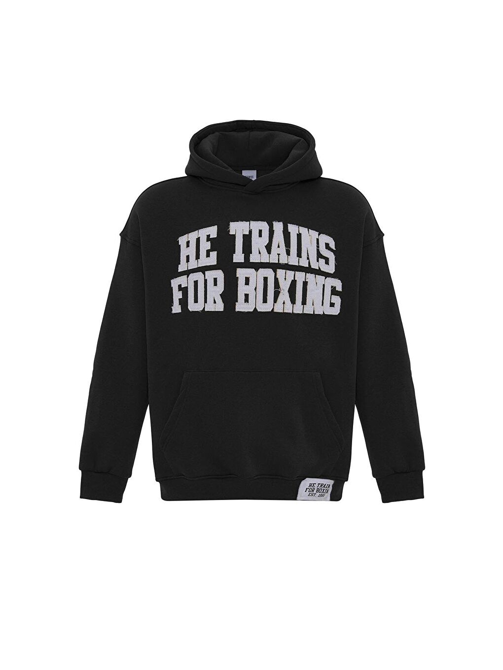 Yazı Baskılı Oversize Kapüşonlu Erkek Hoodie Siyah-6