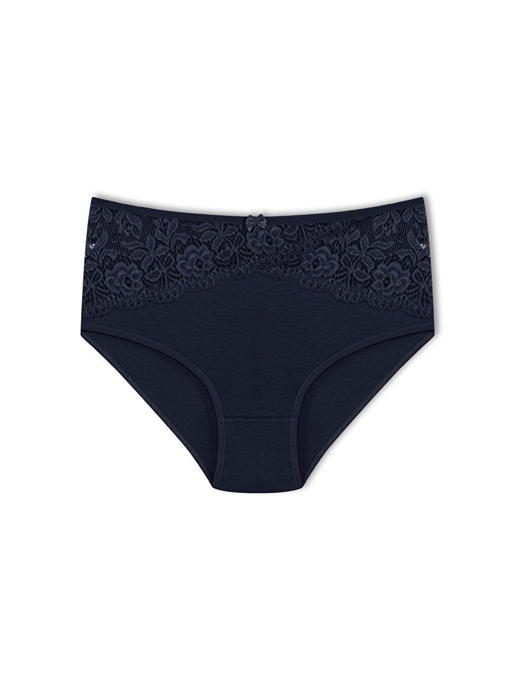 Lacivert Pamuklu Önü Ters V Dantel Yüksek Bel Büyük Beden Kadın Külot 2'li-2