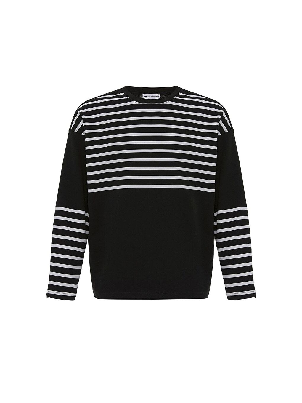 Çizgili Şerit Detaylı Oversize Sweatshirt Siyah-6