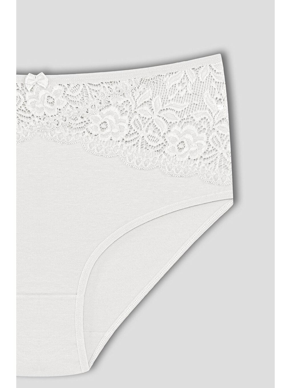 Beyaz Pamuklu Önü Ters V Dantel Yüksek Bel Büyük Beden Kadın Külot-1