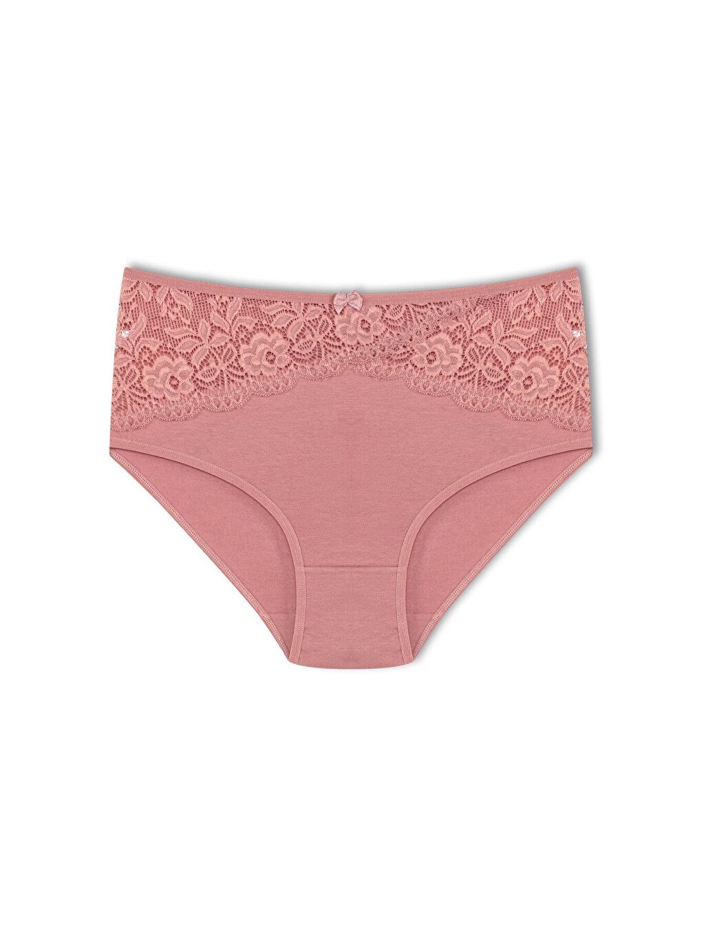 Bej Pamuklu Önü Ters V Dantel Yüksek Bel Büyük Beden Kadın Külot