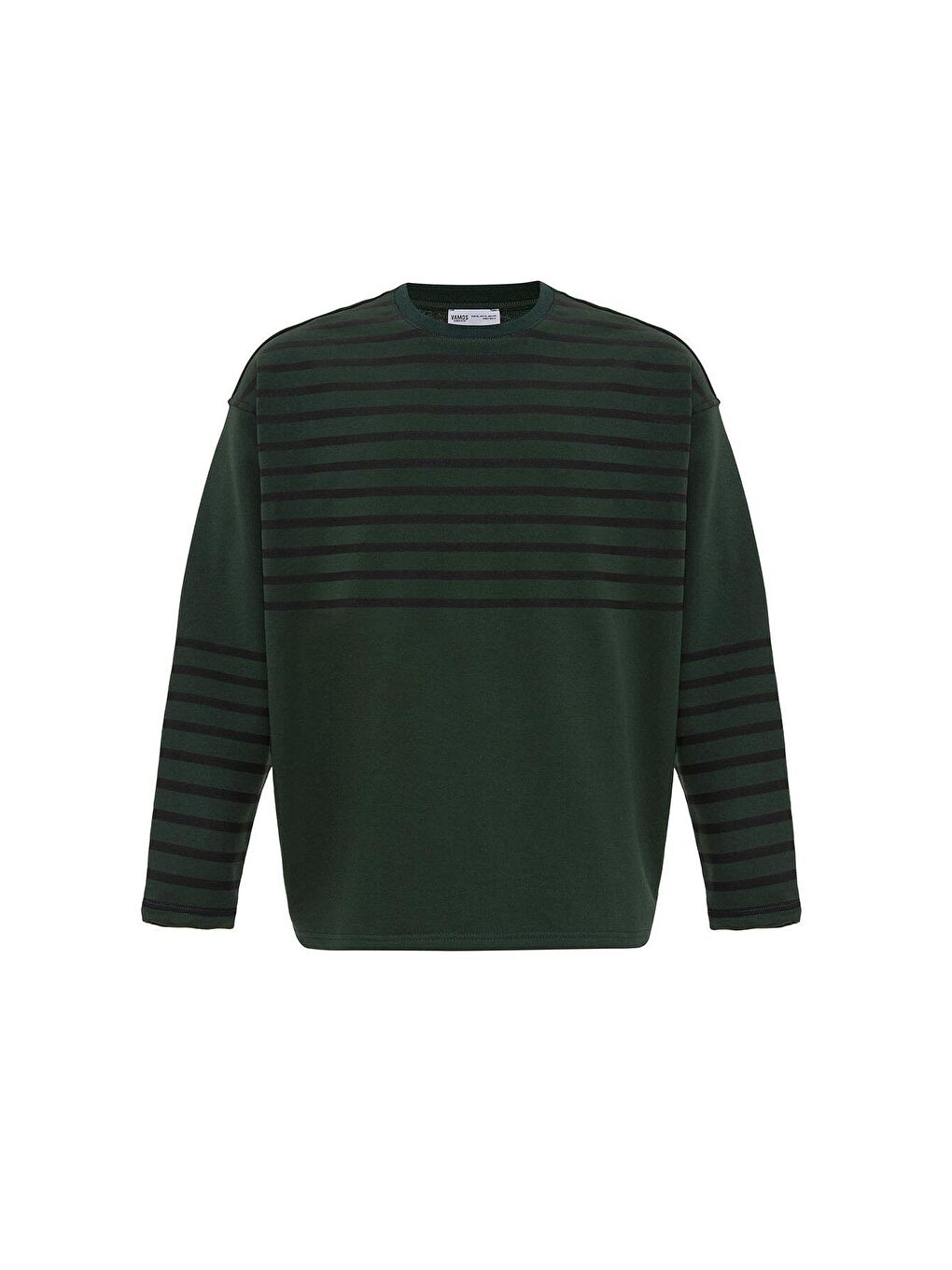 Yeşil Çizgili Şerit Detaylı Oversize Sweatshirt Nefti-1