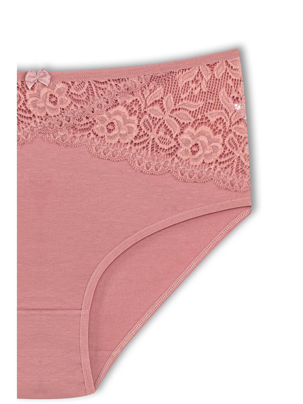 Bej Pamuklu Önü Ters V Dantel Yüksek Bel Büyük Beden Kadın Külot-1