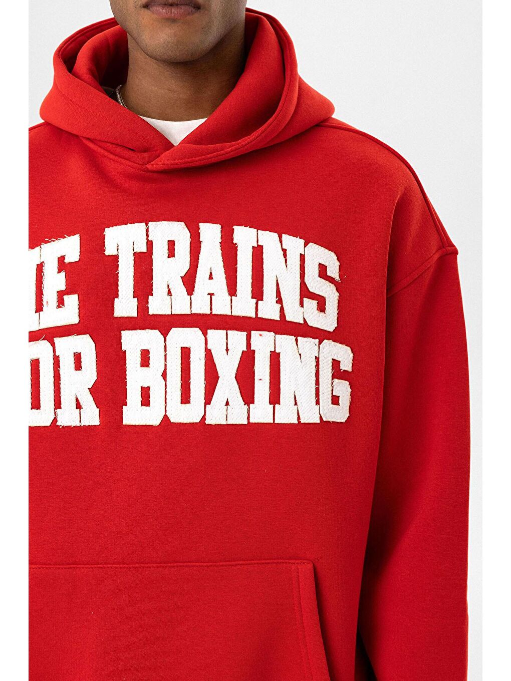 Yazı Baskılı Oversıze Kapüşonlu Erkek Hoodie Kırmızı-4