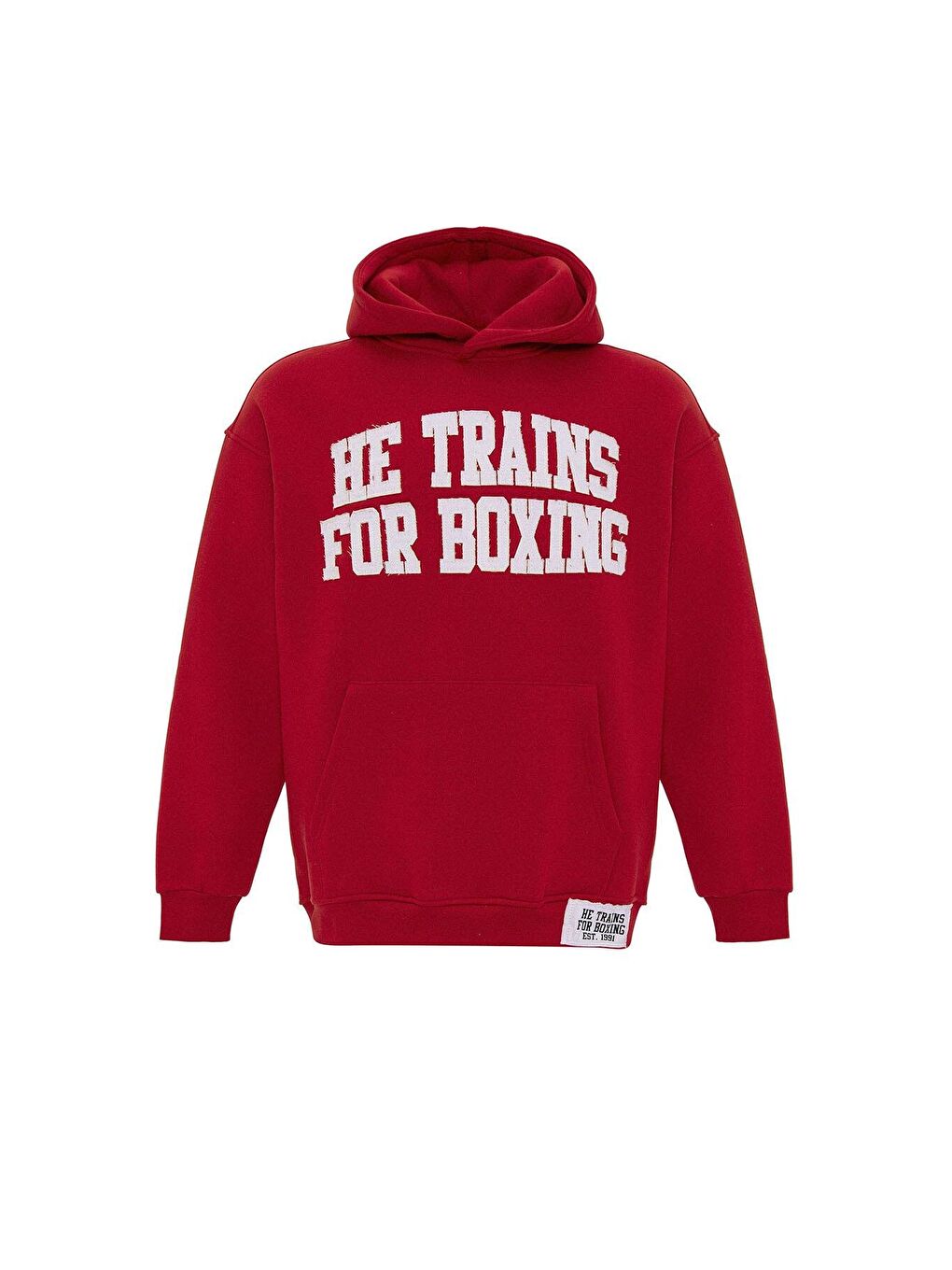 Yazı Baskılı Oversıze Kapüşonlu Erkek Hoodie Kırmızı-6