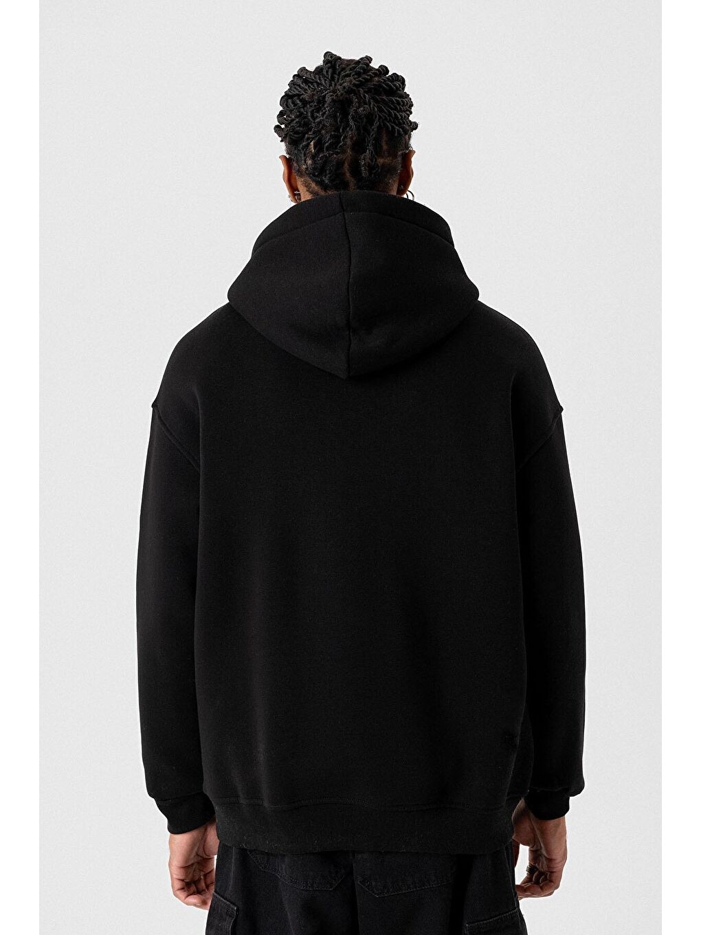 Renk Detaylı Oversize Kapüşonlu Sweatshirt Siyah-3