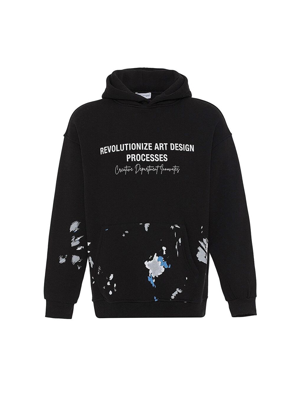 Renk Detaylı Oversize Kapüşonlu Sweatshirt Siyah-6