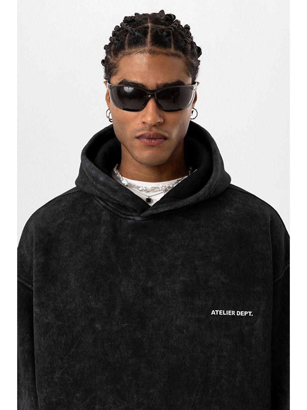 Yıkamalı Oversize Kapüşonlu Erkek Hoodie Siyah-3