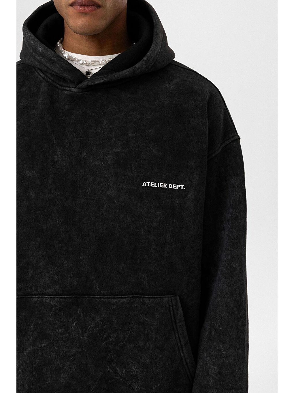 Yıkamalı Oversize Kapüşonlu Erkek Hoodie Siyah-4