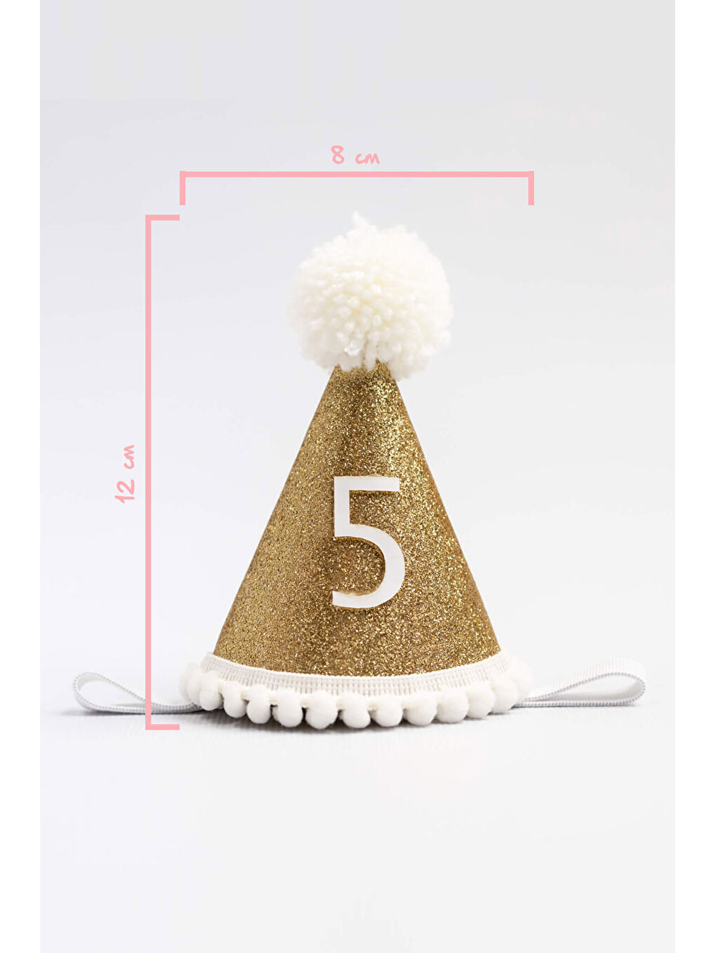Ekru 5 Yaş Ponponlu Huni Doğum Günü Tacı-1