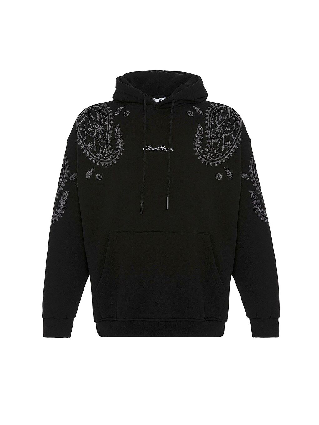 Desenli Oversize Erkek Kapüşonlu Sweatshirt Hoodie Siyah-1