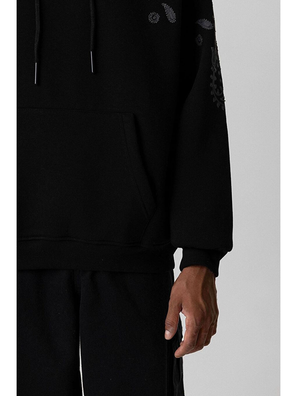 Desenli Oversize Erkek Kapüşonlu Sweatshirt Hoodie Siyah-3